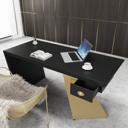 HMR Cabstract Series Modern 63" Office Desk with Drawer - Black/Gold