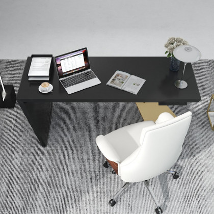 HMR Cabstract Series Modern 63" Office Desk with Drawer - Black/Gold
