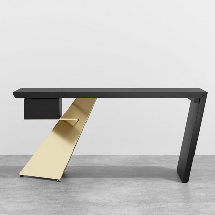 HMR Cabstract Series Modern 63" Office Desk with Drawer - Black/Gold
