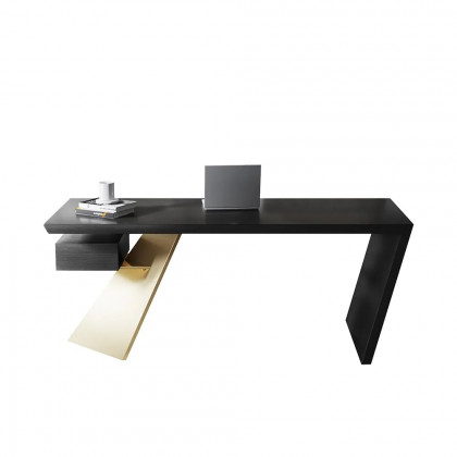 HMR Cabstract Series Modern 63" Office Desk with Drawer - Black/Gold