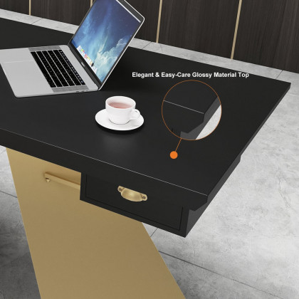 HMR Cabstract Series Modern 63" Office Desk with Drawer - Black/Gold