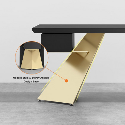 HMR Cabstract Series Modern 63" Office Desk with Drawer - Black/Gold