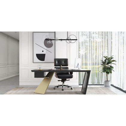 HMR Cabstract Series Modern 63" Office Desk with Drawer - Black/Gold