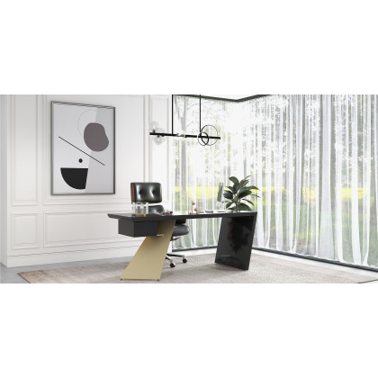 HMR Cabstract Series Modern 63" Office Desk with Drawer - Black/Gold