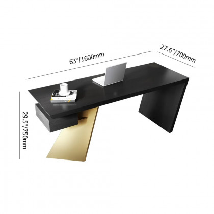 HMR Cabstract Series Modern 63" Office Desk with Drawer - Black/Gold