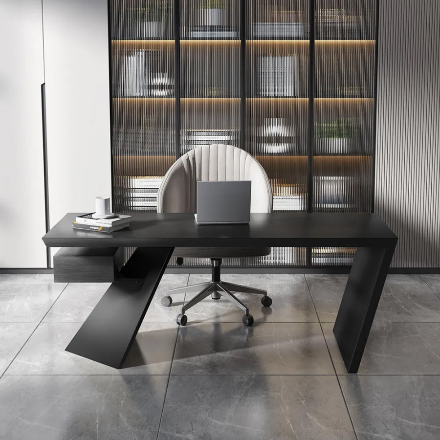 HMR Cabstract Series Modern 63" Office Desk with Drawer - Black