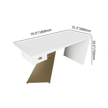 HMR Cabstract Series Modern 71" Office Desk with Drawer - White/Gold
