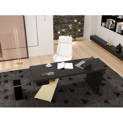 HMR Cabstract Series Modern 71" Office Desk with Drawer - Black/Gold