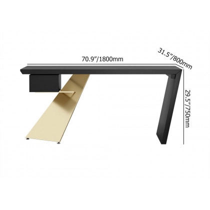 HMR Cabstract Series Modern 71" Office Desk with Drawer - Black/Gold