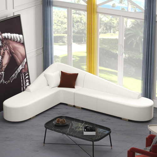 HMR Modern 6-Seater L-Shaped Corner Faux Leather Upholstery Sectional Sofa - White