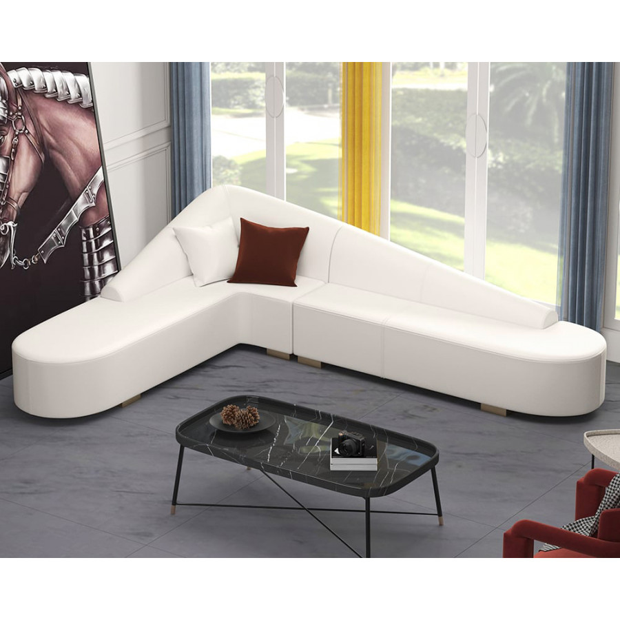 HMR - Modern 6-Seater L-Shaped Corner Faux Leather Upholstery Sectional Sofa
