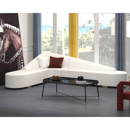 HMR Modern 6-Seater L-Shaped Corner Faux Leather Upholstery Sectional Sofa - White