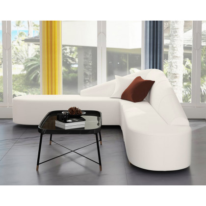 HMR Modern 6-Seater L-Shaped Corner Faux Leather Upholstery Sectional Sofa - White
