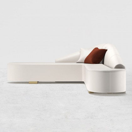 HMR Modern 6-Seater L-Shaped Corner Faux Leather Upholstery Sectional Sofa - White