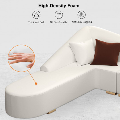 HMR Modern 6-Seater L-Shaped Corner Faux Leather Upholstery Sectional Sofa - White