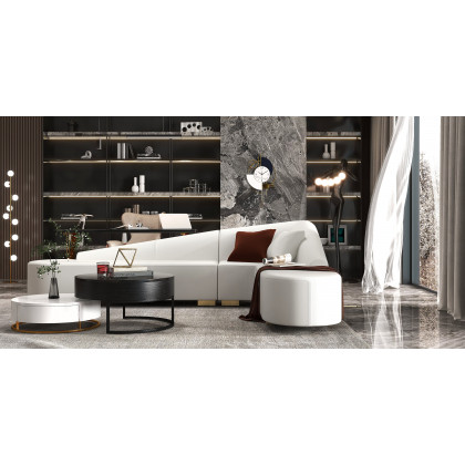 HMR Modern 6-Seater L-Shaped Corner Faux Leather Upholstery Sectional Sofa - White