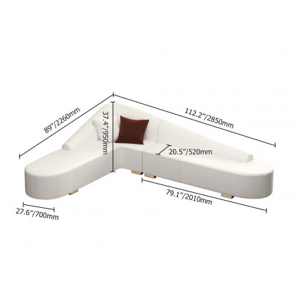 HMR Modern 6-Seater L-Shaped Corner Faux Leather Upholstery Sectional Sofa - White