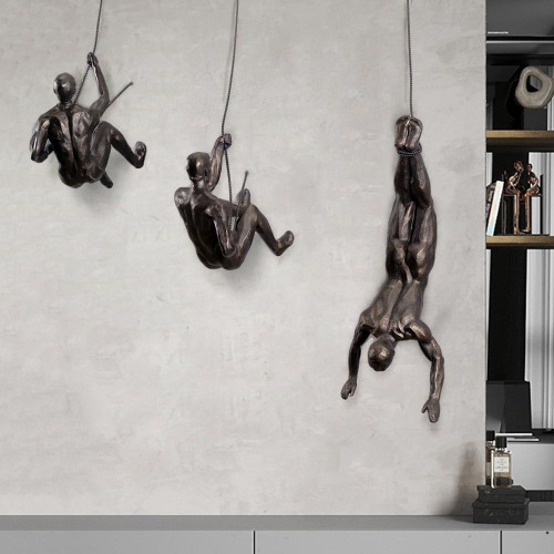 HMR Industrial 3-Pieces Climbing Man Resin Wall Decor for Living Room & Entryway - Copper