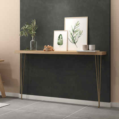HMR Rustic Narrow Rectangular 59" Console Table with Wooden Top & Metal Legs - Natural