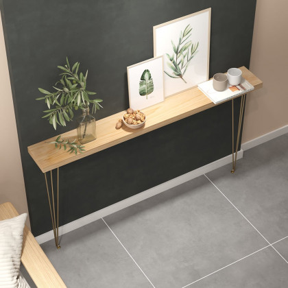 HMR Rustic Narrow Rectangular 59" Console Table with Wooden Top & Metal Legs - Natural