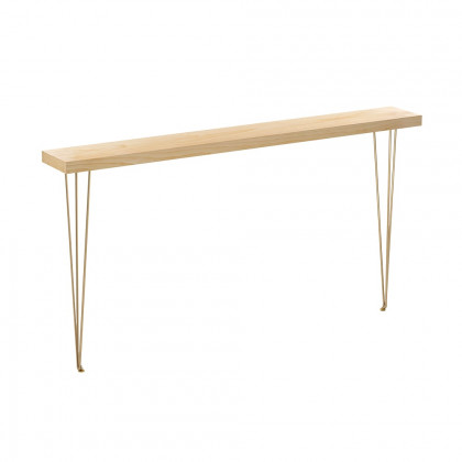 HMR Rustic Narrow Rectangular 59" Console Table with Wooden Top & Metal Legs - Natural