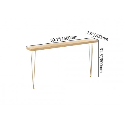 HMR Rustic Narrow Rectangular 59" Console Table with Wooden Top & Metal Legs - Natural