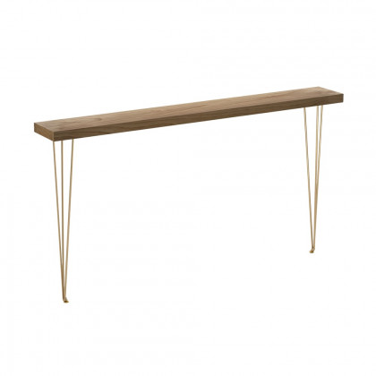 HMR Rustic Narrow Rectangular 59" Console Table with Wooden Top & Metal Legs - Walnut
