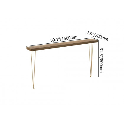 HMR Rustic Narrow Rectangular 59" Console Table with Wooden Top & Metal Legs - Walnut