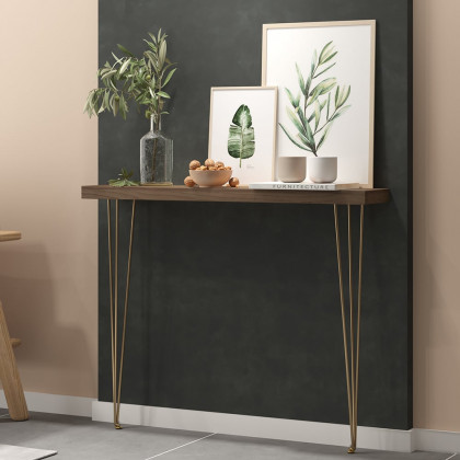 HMR Rustic Narrow Rectangular 39" Console Table with Wooden Top & Metal Legs - Walnut