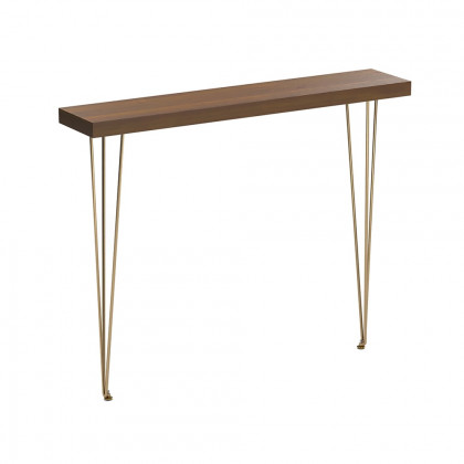 HMR Rustic Narrow Rectangular 39" Console Table with Wooden Top & Metal Legs - Walnut
