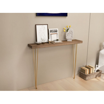 HMR Rustic Narrow Rectangular 39" Console Table with Wooden Top & Metal Legs - Walnut