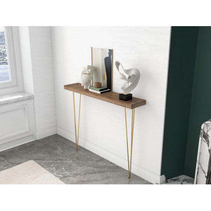 HMR Rustic Narrow Rectangular 39" Console Table with Wooden Top & Metal Legs - Walnut