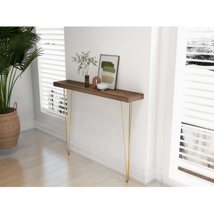 HMR Rustic Narrow Rectangular 39" Console Table with Wooden Top & Metal Legs - Walnut