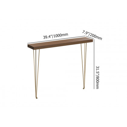 HMR Rustic Narrow Rectangular 39" Console Table with Wooden Top & Metal Legs - Walnut