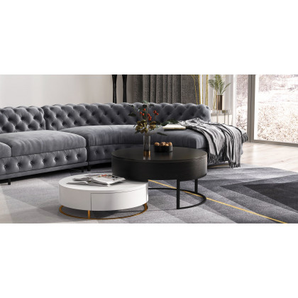 HMR - L-Shaped Curved Gray Sectional Sofa Upholstered Velvet Chesterfield Sofa
