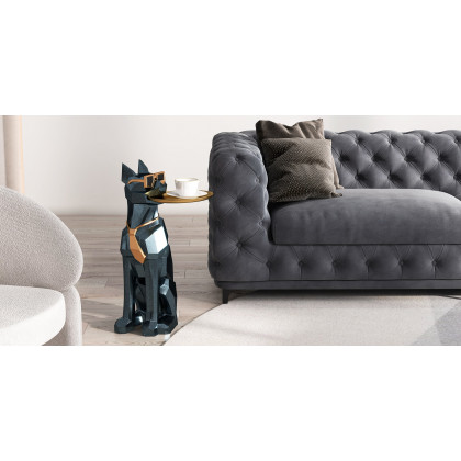 HMR - L-Shaped Curved Gray Sectional Sofa Upholstered Velvet Chesterfield Sofa