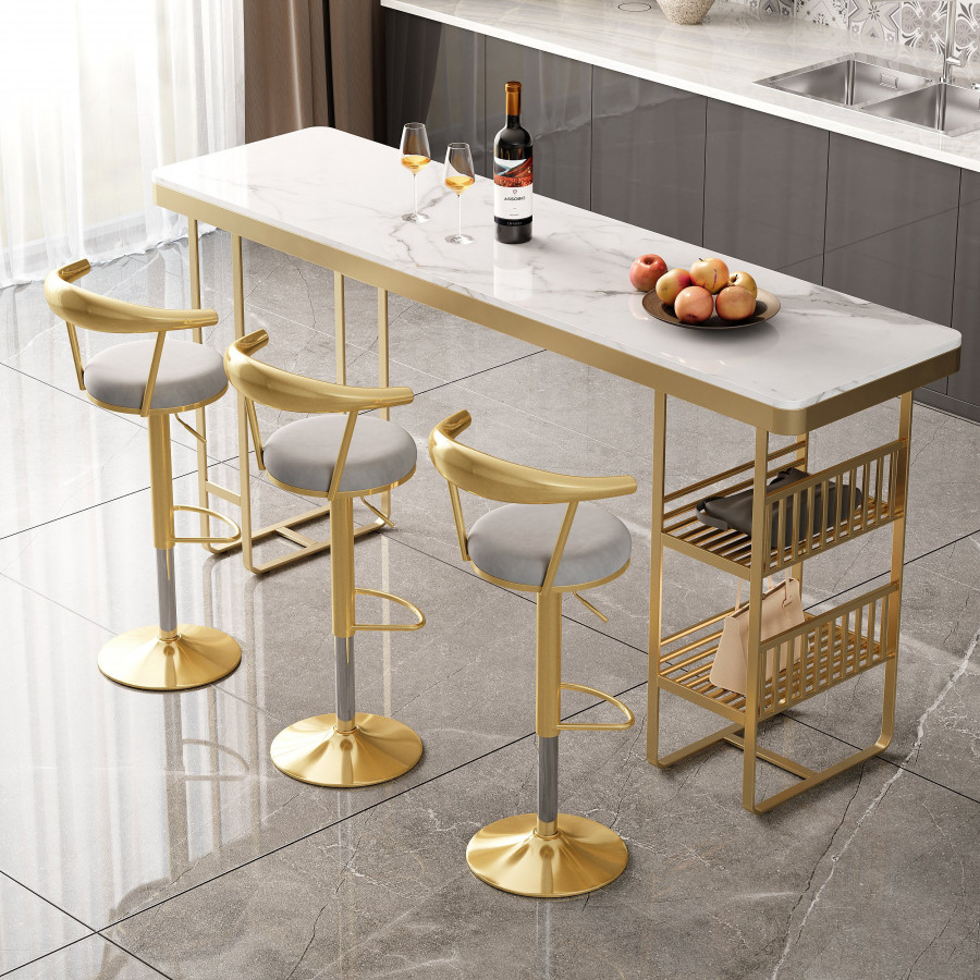 HMR Modern Adjustable Swivel Bar Stools or Counter Stools with Velvet Upholstery (Single) - Gray