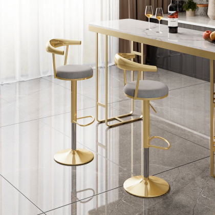 HMR Modern Adjustable Swivel Bar Stools or Counter Stools with Velvet Upholstery (Single) - Gray