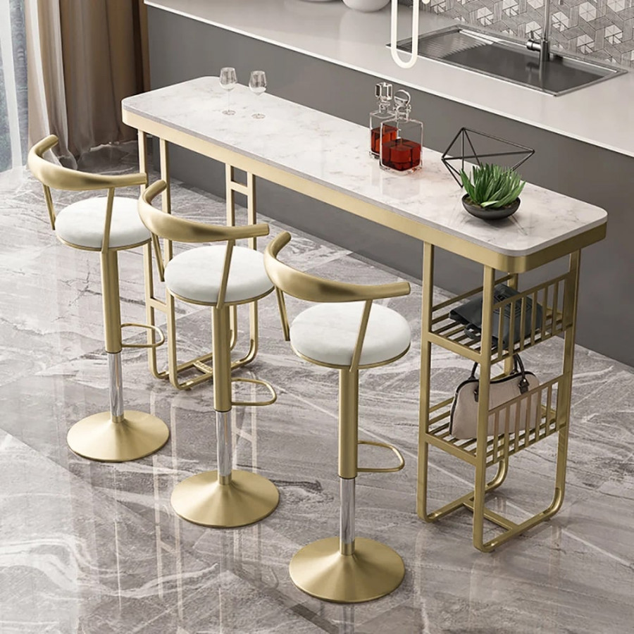 HMR Modern Adjustable Swivel Bar Stools or Counter Stools with Velvet Upholstery (Single) - White