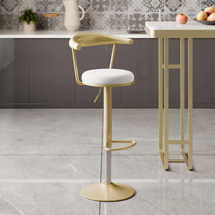 HMR Modern Adjustable Swivel Bar Stools or Counter Stools with Velvet Upholstery (Single) - White