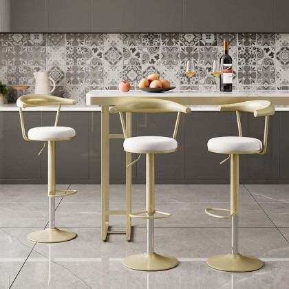 HMR Modern Adjustable Swivel Bar Stools or Counter Stools with Velvet Upholstery (Single) - White
