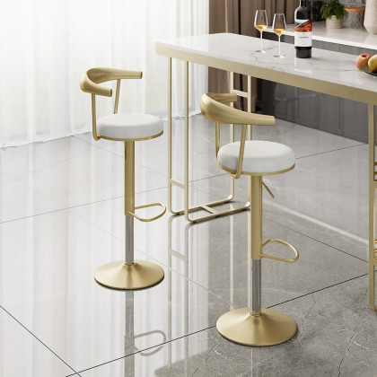 HMR Modern Adjustable Swivel Bar Stools or Counter Stools with Velvet Upholstery (Single) - White
