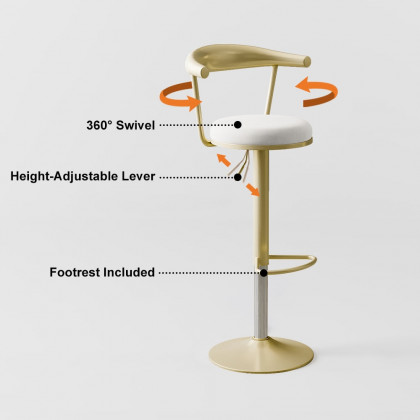 HMR Modern Adjustable Swivel Bar Stools or Counter Stools with Velvet Upholstery (Single) - White