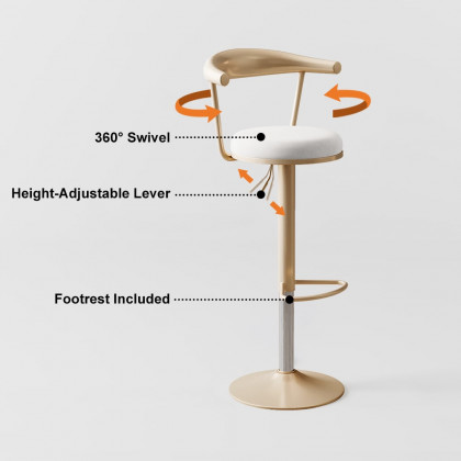 HMR Modern Adjustable Swivel Bar Stools or Counter Stools with Velvet Upholstery (Single) - White