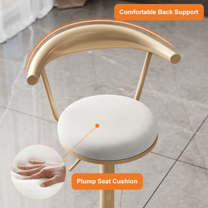 HMR Modern Adjustable Swivel Bar Stools or Counter Stools with Velvet Upholstery (Single) - White
