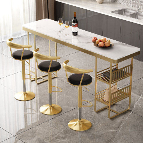 HMR Modern Adjustable Swivel Bar Stools or Counter Stools with Velvet Upholstery (Single) - Black