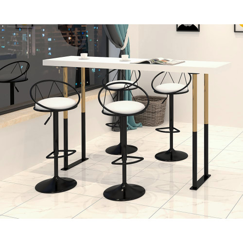 HMR - Modern Adjustable Swivel PU Leather Upholstered Counter Stools with (Set of 2)