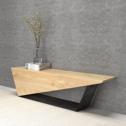 HMR Rustic 3-Person 59" Bench with Metal Base - Natural