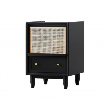 HMR - Rustic Rattan Nightstand with Storage Solid Wood