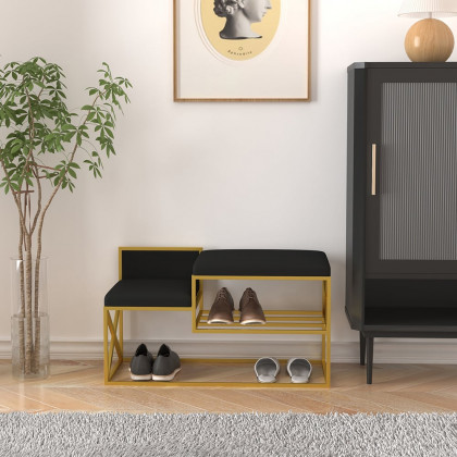 HMR Modern Bench with PU Leather Upholstered - Black